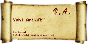 Vahl Anikó névjegykártya